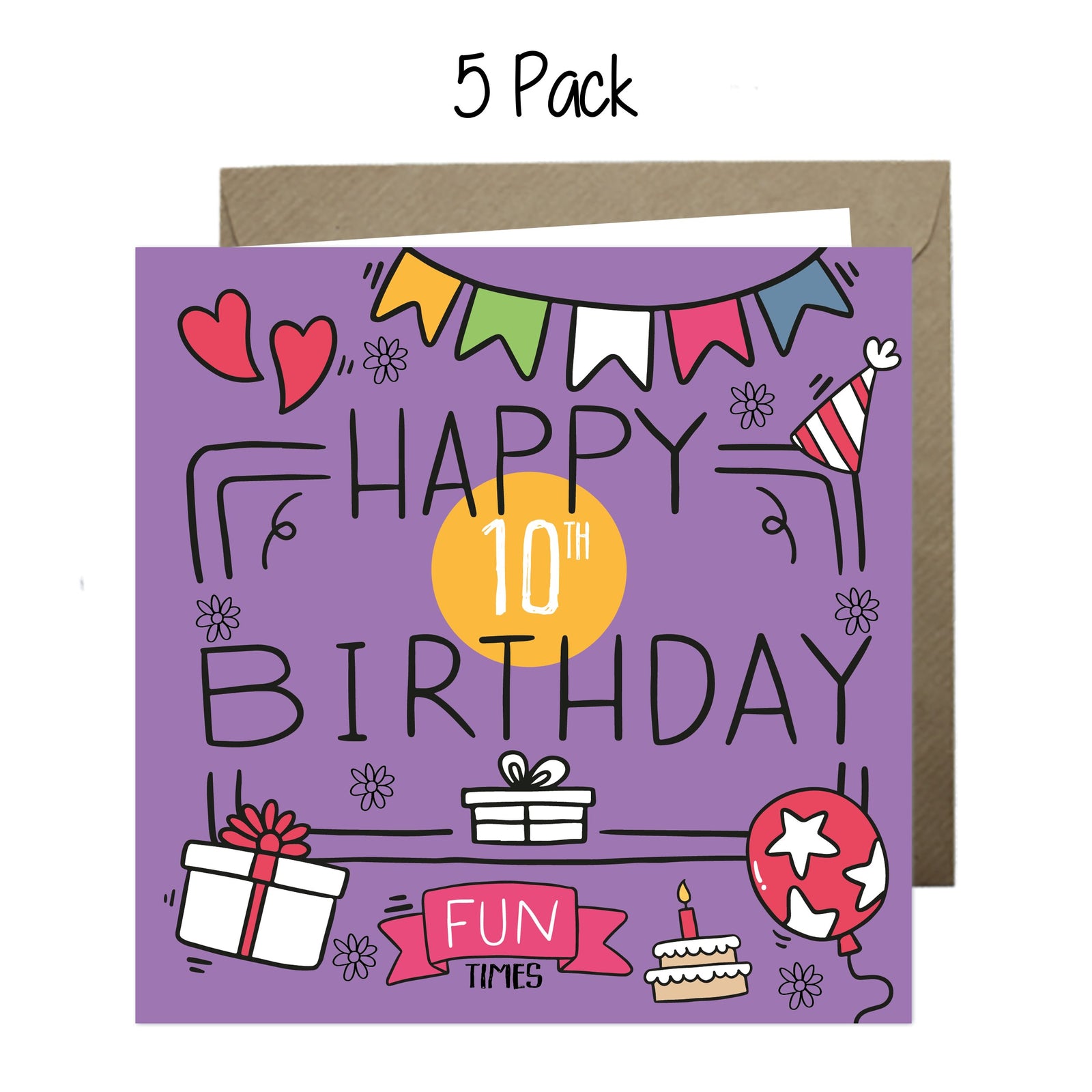 Wholesale - 'Happy 10th Birthday Fun Times' Boomer Cards Greeting Cards Chasing Cards 