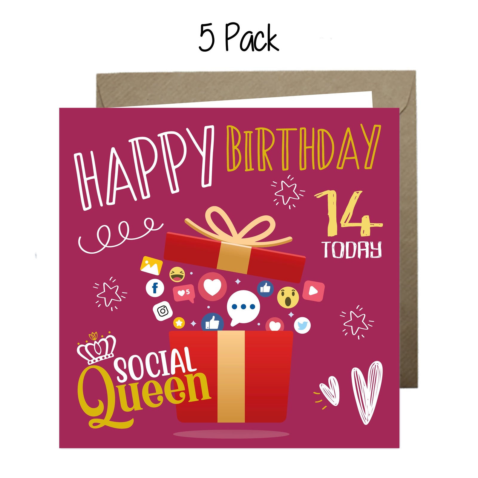 Wholesale - 'Happy 14th Birthday Social Media Queen' Boomer Cards Greeting Cards Chasing Cards 