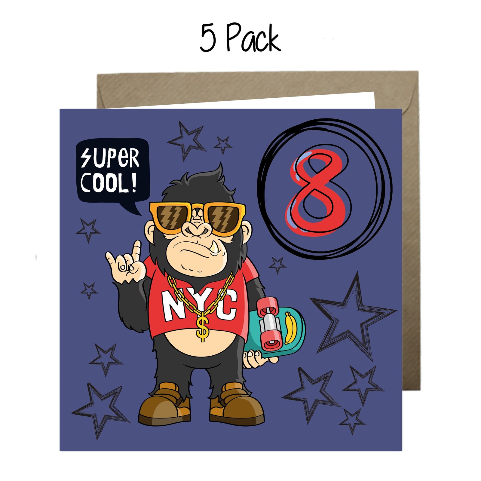Wholesale - 'Super Cool 8th Birthday' Boomer Cards Greeting Cards Chasing Cards 