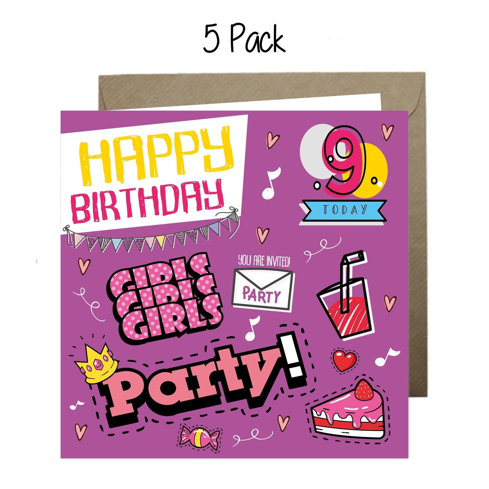 Wholesale - 'Happy 9th Birthday Party Time' Boomer Cards Greeting Cards Chasing Cards 
