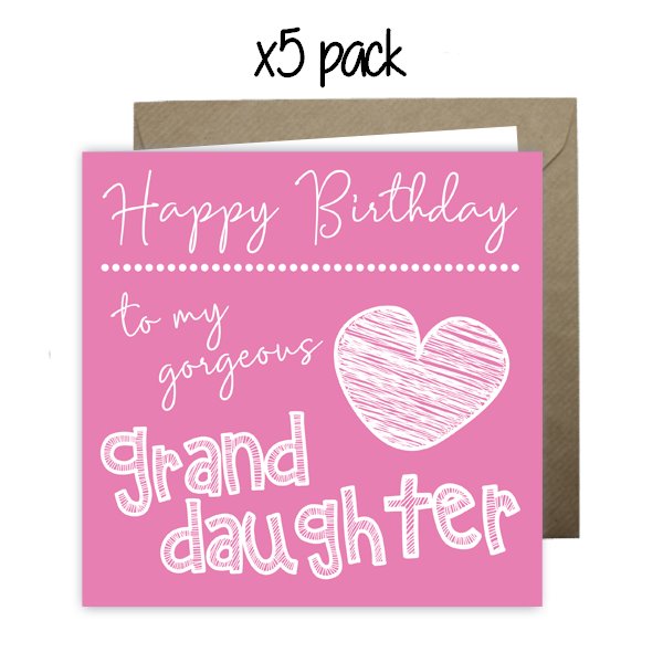 Wholesale - 'To My Gorgeous Granddaughter' Greeting Cards Happy Doodle 
